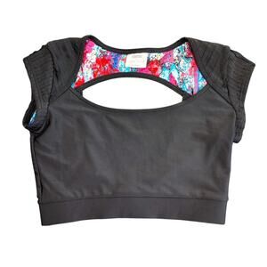 Brando x Capezio Ballet Crop Top Short Sleeve Fitted Cut-Out Black Womens Size L